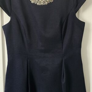 Elegant Navy Dress with Pearl Embellishment